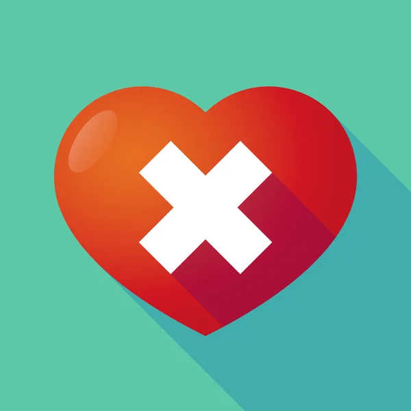 Lange schaduw rode hart met een x-teken — Stockvector