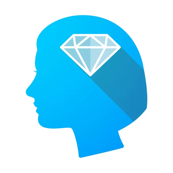 Tête femelle longue ombre avec un diamant — Image vectorielle