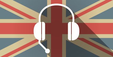 Uzun gölge İngiltere'de bayrak simgesi eller serbest telefon aygıtı ile