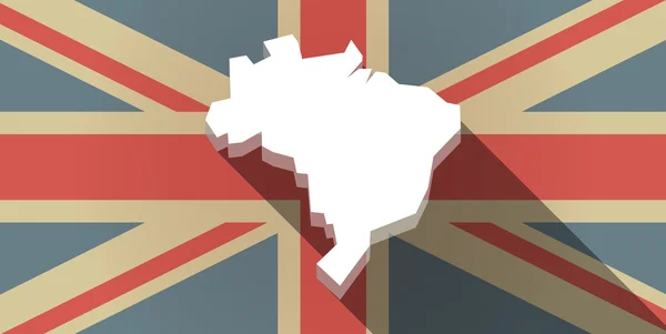 Icona della bandiera britannica a lunga ombra con mappa del Brasile — Vettoriale Stock
