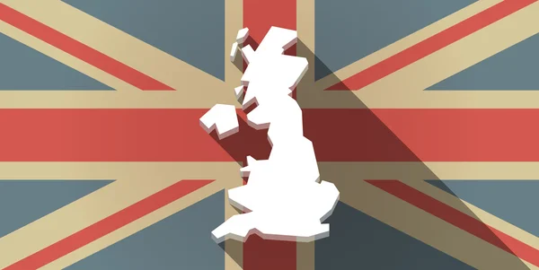 Lange Schatten uk Flagge Symbol mit einer Karte von Großbritannien — Stockvektor