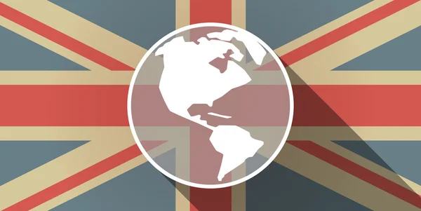 Lange Schatten uk Flagge Ikone mit einer Region Amerika Welt Globus — Stockvektor