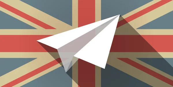 Icona bandiera lunga ombra del Regno Unito con un aereo di carta — Vettoriale Stock