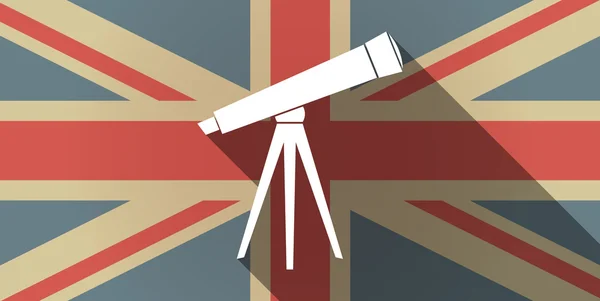 Long shadow UK flag icon with a telescope — Stock Vector