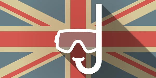 Lange Schatten uk Flagge Symbol mit einer Taucherbrille — Stockvektor