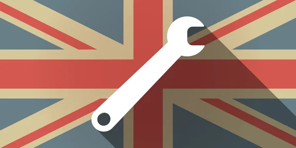 Icona bandiera lunga ombra UK con chiave inglese — Vettoriale Stock