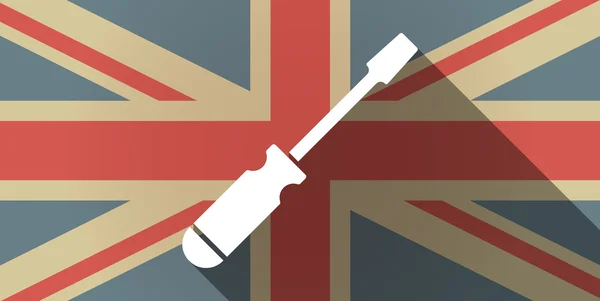Lunga ombra icona della bandiera britannica con un cacciavite — Vettoriale Stock