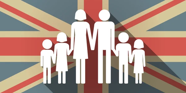 Lange schaduw Uk vlagpictogram met een grote familie pictogram — Stockvector