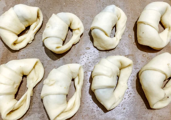 Zelfgemaakt Gebak Croissants Het Kookproces — Stockfoto