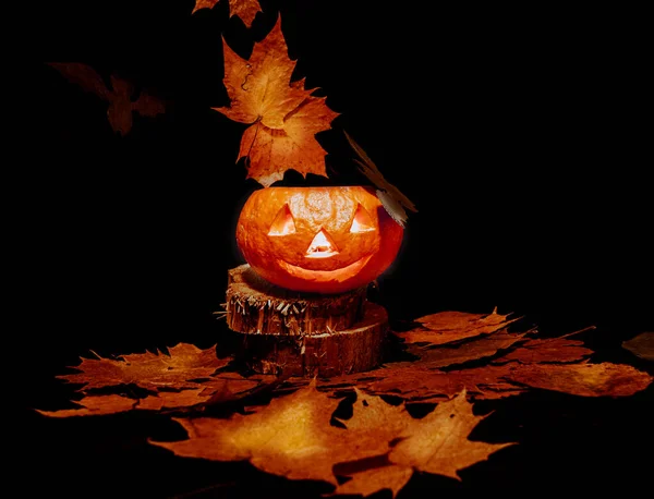 Símbolo Halloween Jack Linternas Sobre Fondo Oscuro Tarjeta Halloween Lámpara — Foto de Stock