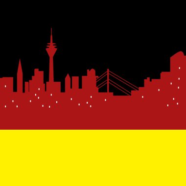 Soyut Dusseldorf manzarası, çeşitli tarihi yerler, şehirler ile