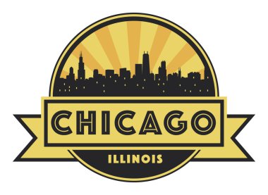 Akşamları, sıcak turuncu patlama ile Chicago manzarası soyut
