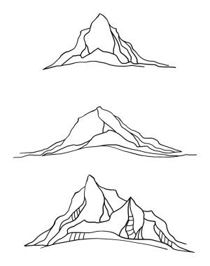 Soyut en az dağ manzara sembol seti, siyah ve beyaz