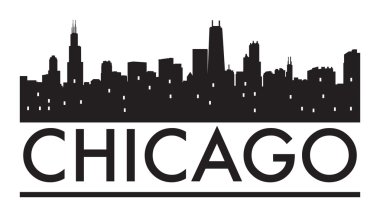 Akşamları, sıcak turuncu patlama ile Chicago manzarası soyut