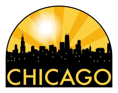Akşamları, sıcak turuncu patlama ile Chicago manzarası soyut