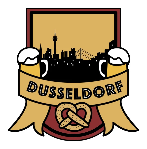 Symbol, deutsche Stadt, mit abstrakter Skyline, Düsseldorf, Bier und — Stockvektor