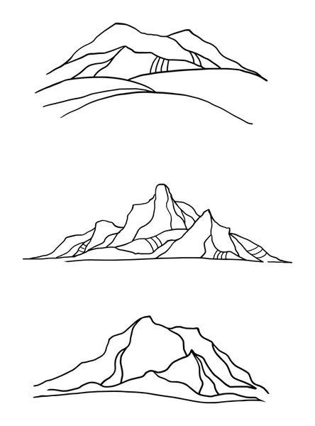 Conjunto de símbolos de paisagem montanhosa mínima abstrata, preto e branco — Vetor de Stock