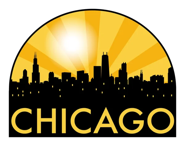 Akşamları, sıcak turuncu patlama ile Chicago manzarası soyut