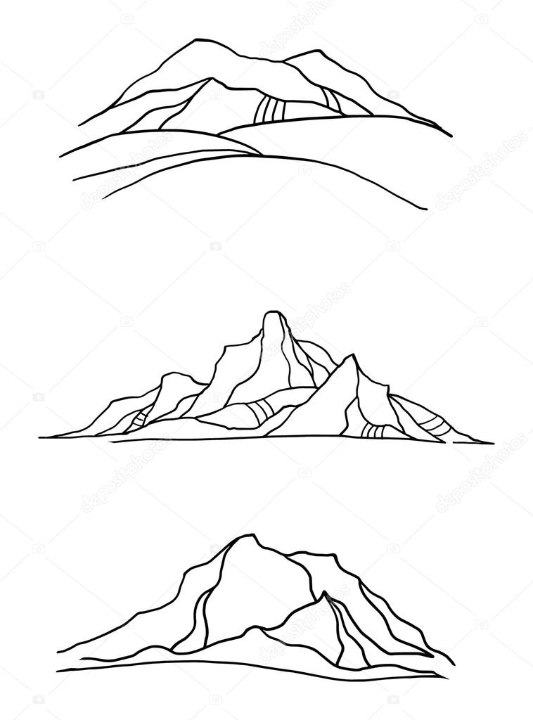 Abstract minimal mountain landscape symbol set, black and white