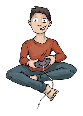 Boy Playing Video Computer Game Holding Controller