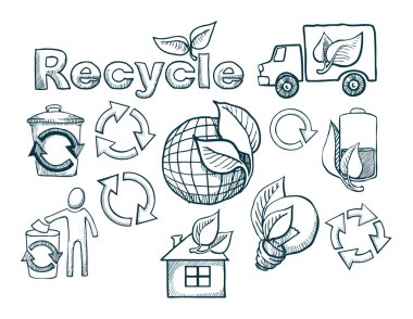 set of hand drawn recycle icons