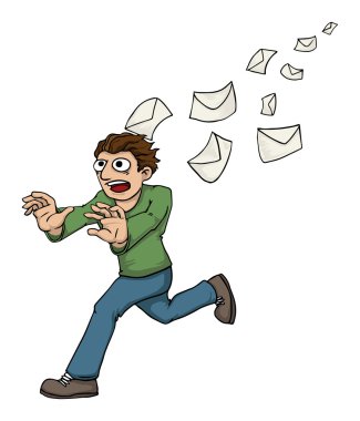 Man being chased by spam mail clipart