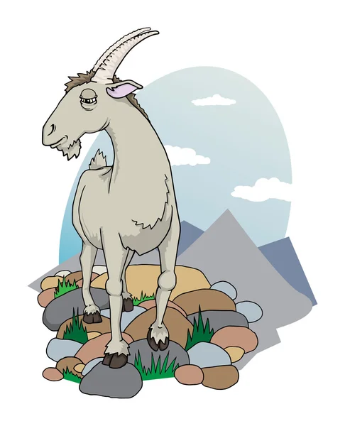 Long horned goat with a mountain background — Stock Vector