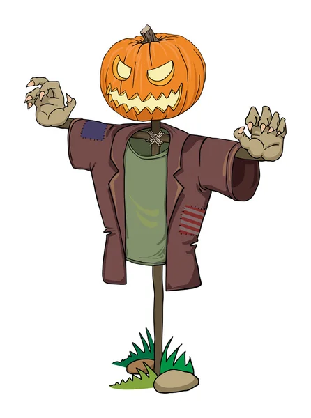 Pumpkin scarecrow with scary zombie hands