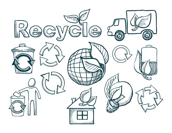 Set of hand drawn recycle icons — Stock Vector