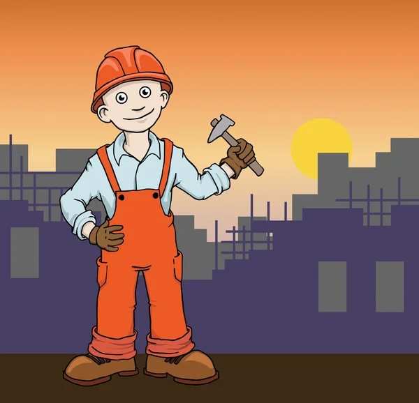 Trabajador de construcción de dibujos animados — Vector de stock