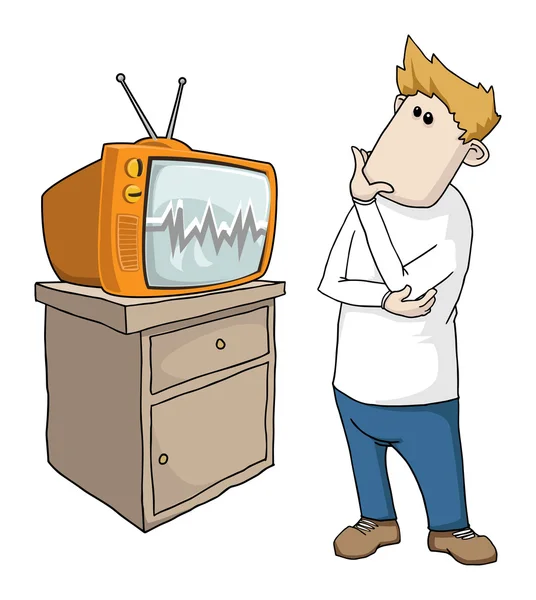 Cartoon man looking at a television — Stock Vector