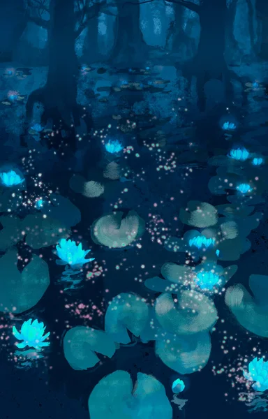 Nachtbloeiende Waterlelies Het Moeras Rechtenvrije Stockfoto's