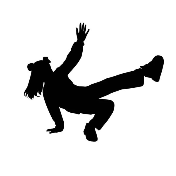 Break Dance Girl Dans Suite Sportive Illustration Vectorielle Silhouette Noire — Image vectorielle
