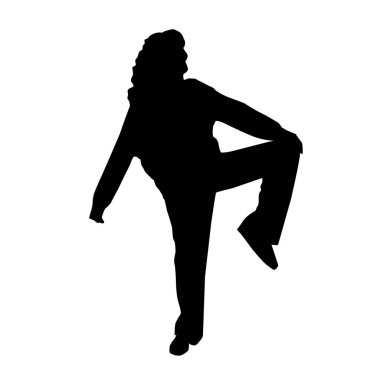 Dişi kız siyah siluet, hipster sposts elbise vektör ilüstrasyon poz