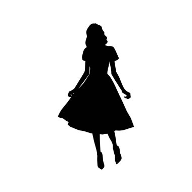 Muhteşem moda elbiseli güzel kızın silueti, vektör.