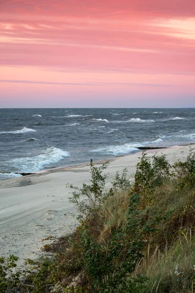 Sunset Lake Michigan Sky Yellow Pink Ave Waves — Stock Photo, Image