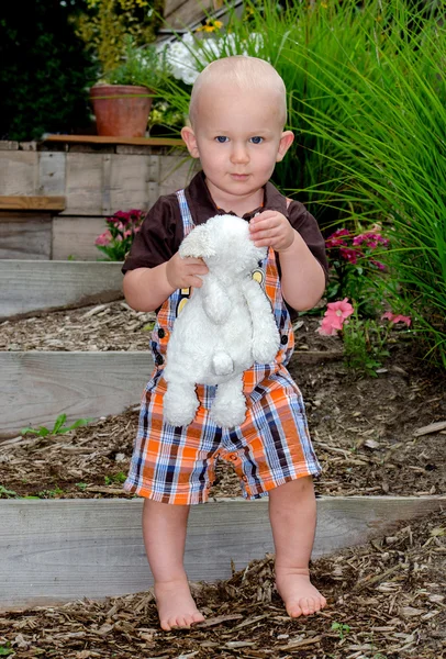 Toddler boy and toy — Stock Photo, Image