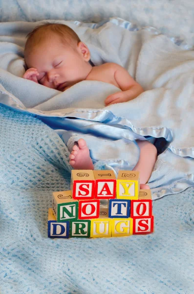 Say no to drugs and sleeping baby — Stock Photo, Image
