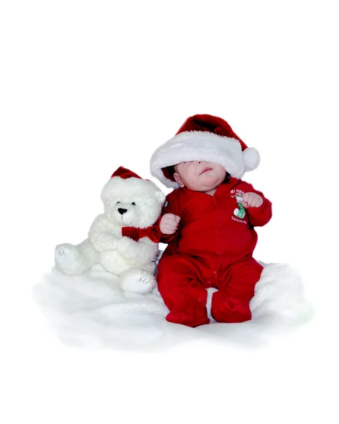 Bambino in un grande cappello di Babbo Natale — Foto Stock