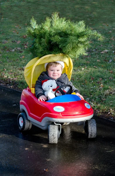 Peuter jongen met kerstboom — Stockfoto