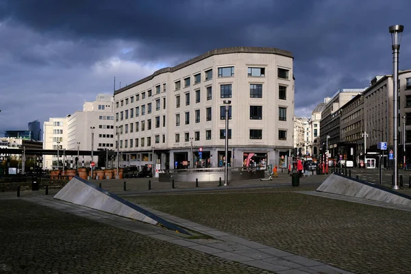 Tiendas Minoristas Cerradas Calles Vacías Centro Bruselas Después Que Bélgica — Foto de Stock