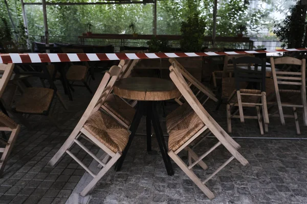 Vista Exterior Restaurante Cerrado Durante Primer Día Aplicación Las Nuevas —  Fotos de Stock