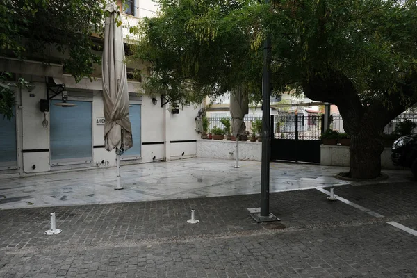 stock image Exterior view of a closed restaurant during the first day of implementation of the new restrictive measures against the spread of the pandemic of Covid-19, in Athens, Greece on November 3rd, 2020.