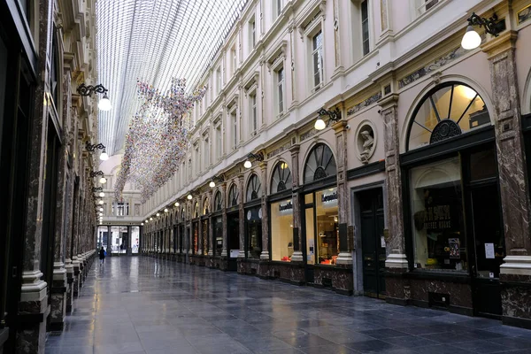 Stängda Butiker Och Tomma Gator Bryssels Centrum Efter Att Belgien — Stockfoto