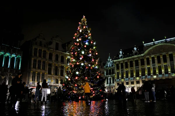 Ein Weihnachtsbaum Auf Dem Grand Place Historischen Stadtzentrum Von Brüssel — Stockfoto