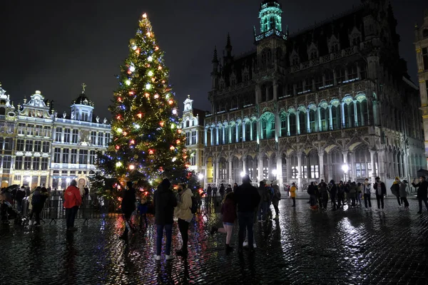 Uma Árvore Natal Praça Grand Place Centro Histórico Bruxelas Bruxelas — Fotografia de Stock