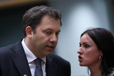 Almanya 'nın maliye bakanı Lars Klingbeil, 12 Mayıs 2025' te Brüksel, Belçika 'daki Eurogroup toplantısına katılmak üzere geldi..