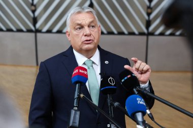 Macaristan başbakanı Viktor Orban, 26 Haziran 2025 'te Brüksel, Belçika' da AB toplantısının sonuçları hakkında basın toplantısı düzenledi..