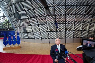 Macaristan başbakanı Viktor Orban, 26 Haziran 2025 'te Brüksel, Belçika' da AB toplantısının sonuçları hakkında basın toplantısı düzenledi..
