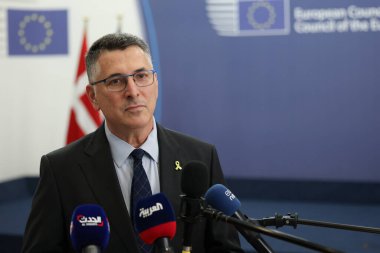 Gideon SA 'AR, İsrail Dışişleri Bakanı 14 Temmuz 2025' te Belçika 'nın Brüksel kentindeki AB genel merkezine bir Dışişleri Konseyi (FAC) toplantısı için geldi..